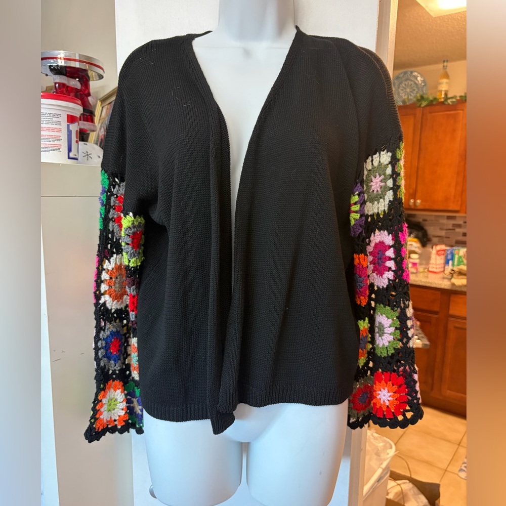 Colorful Crochet Sleeve Women's Sweater